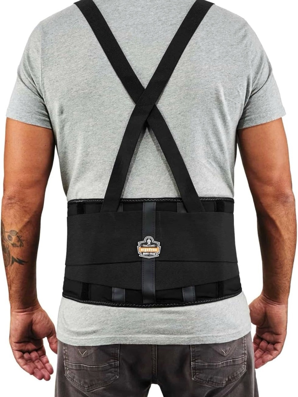 Adjustable Black Lumbar Support Belt with Suspenders